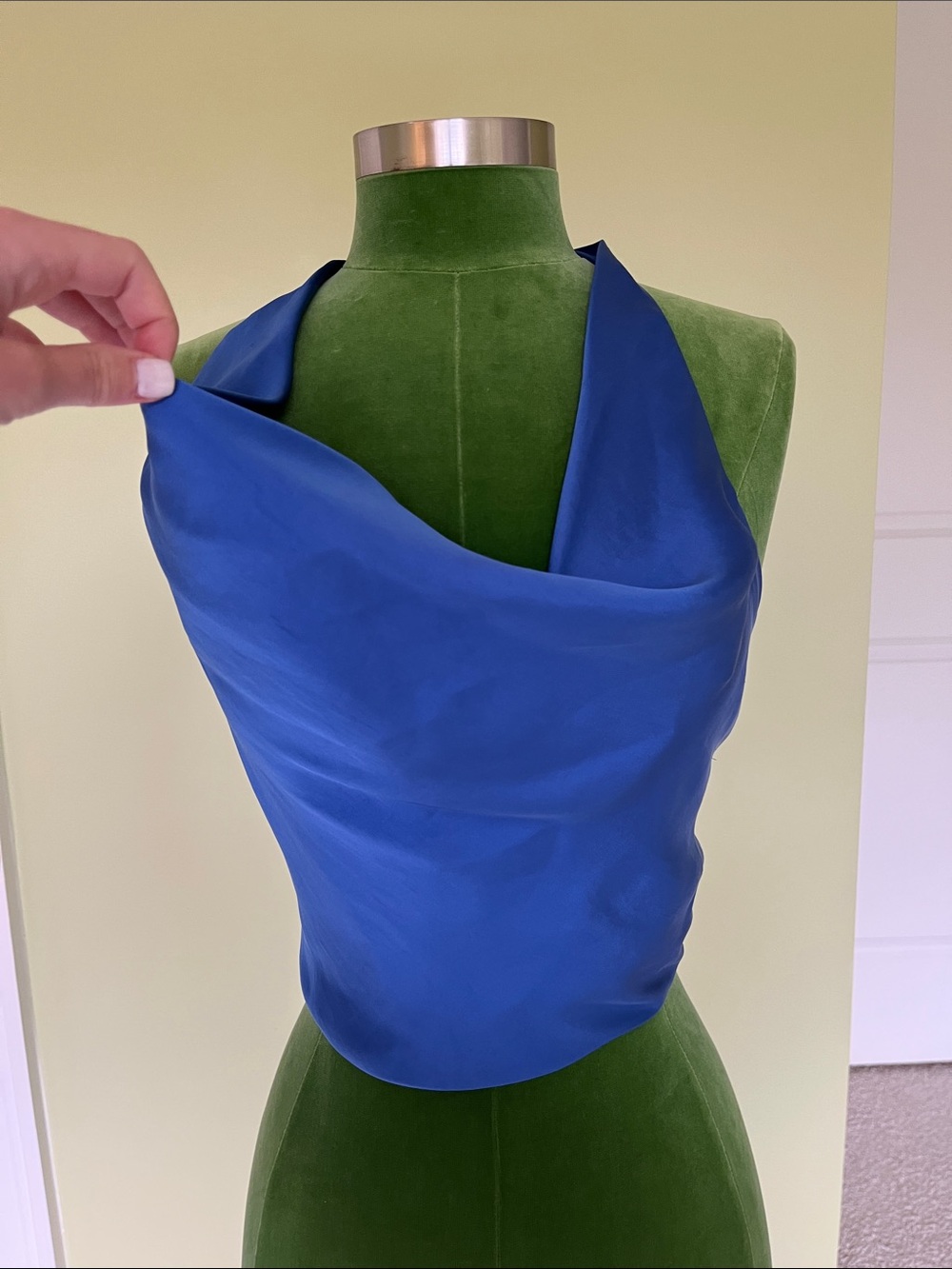 Zara Royal Blue Cowl Neck Crop Top - Picture 2 of 6